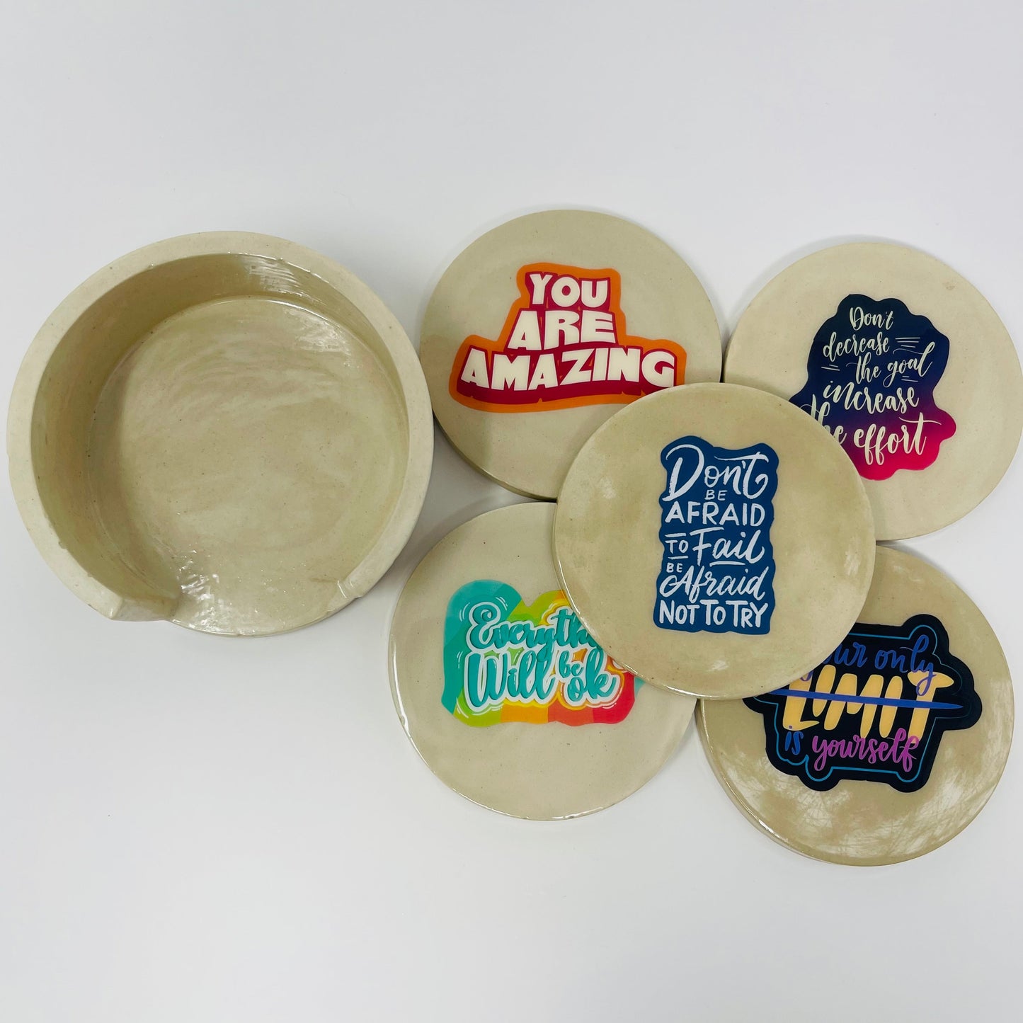 Positive Affirmations Round Coaster Set with Holder