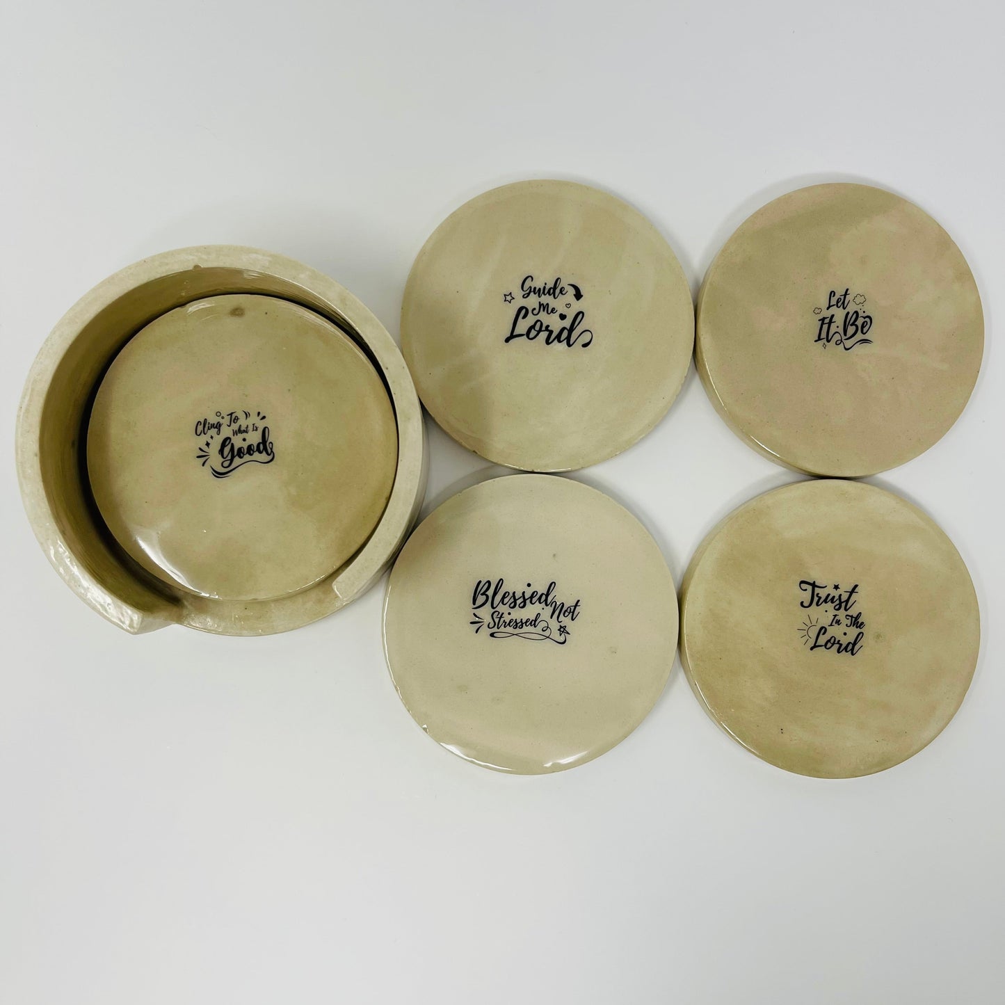 Spiritual Affirmations Round Coaster set with Holder